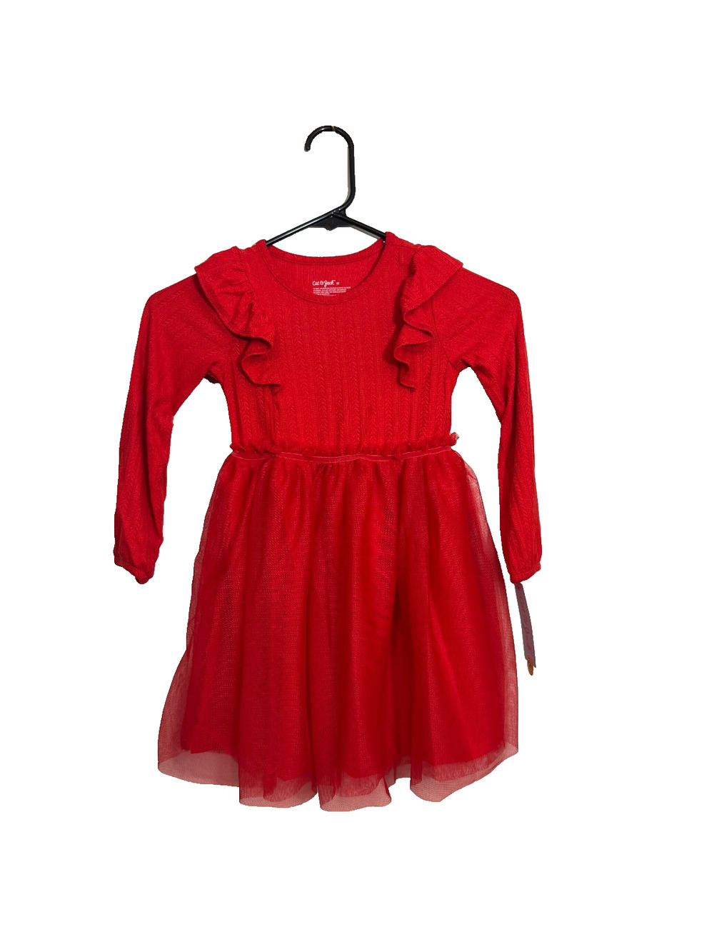 Cat & Jack Toddler Girls' Long Sleeve Solid Knit Tulle Dress 5T Red NWT